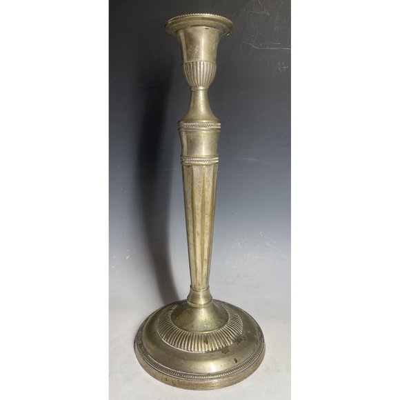 12" Antique Silverplated Brass Art Deco Silver Plate Candlestick Holder Candle - Picture 2 of 13